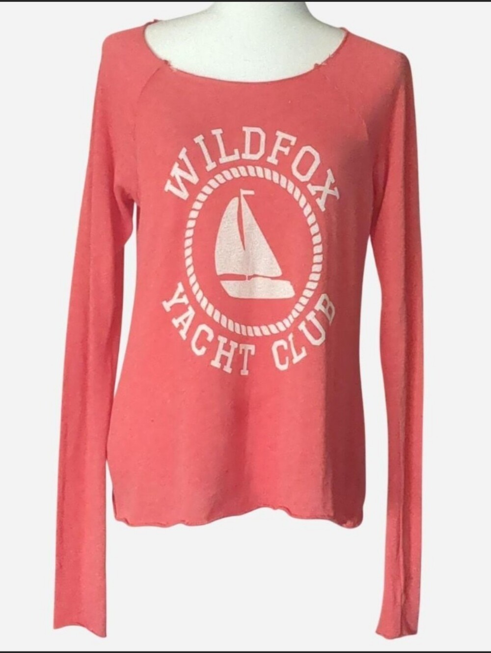 Wildfox Couture "Yacht Club" Raw Hem Distressed Knit Sweater Coral Size M